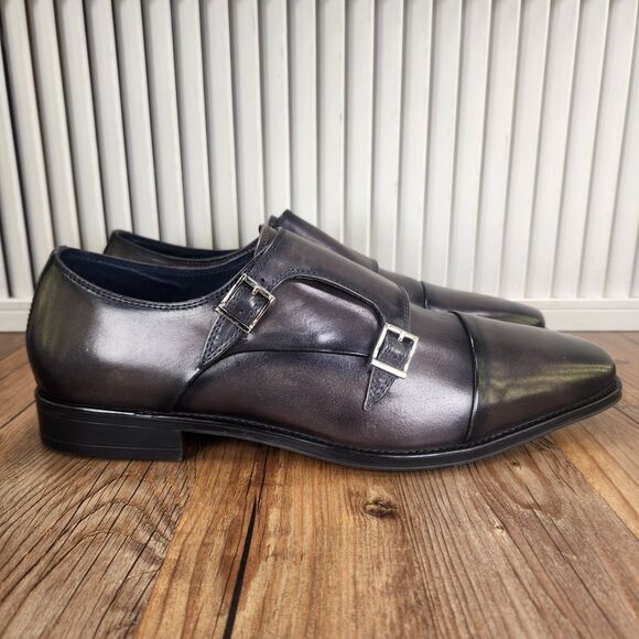 Jump New York Manuel Double Monk Strap Dress Shoes Mens 9 M Grey Leather Preppy - Picture 2 of 11